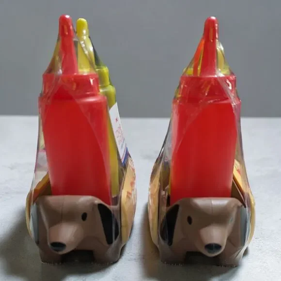 Dachshund Hot Dog Condiment Holder Set Ketchup Mustard Bottles Wiener Dog Caddy - Picture 3 of 4